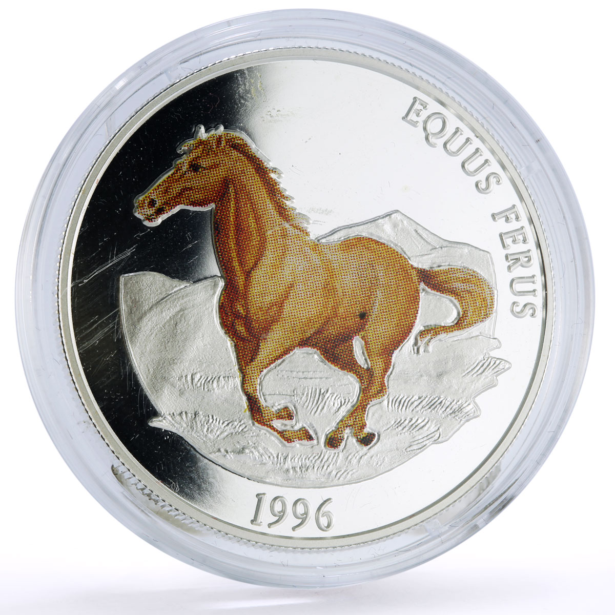 Mongolia 500 togrog Conservation Wildlife Horse Fauna proof silver coin 1996