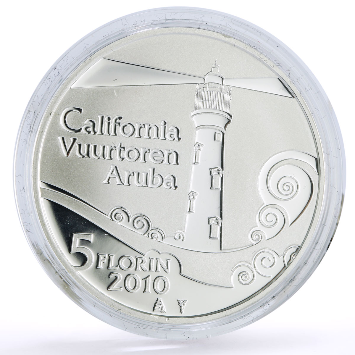 Netherlands Aruba 5 florin Seafaring California Lighthouse silver coin 2010