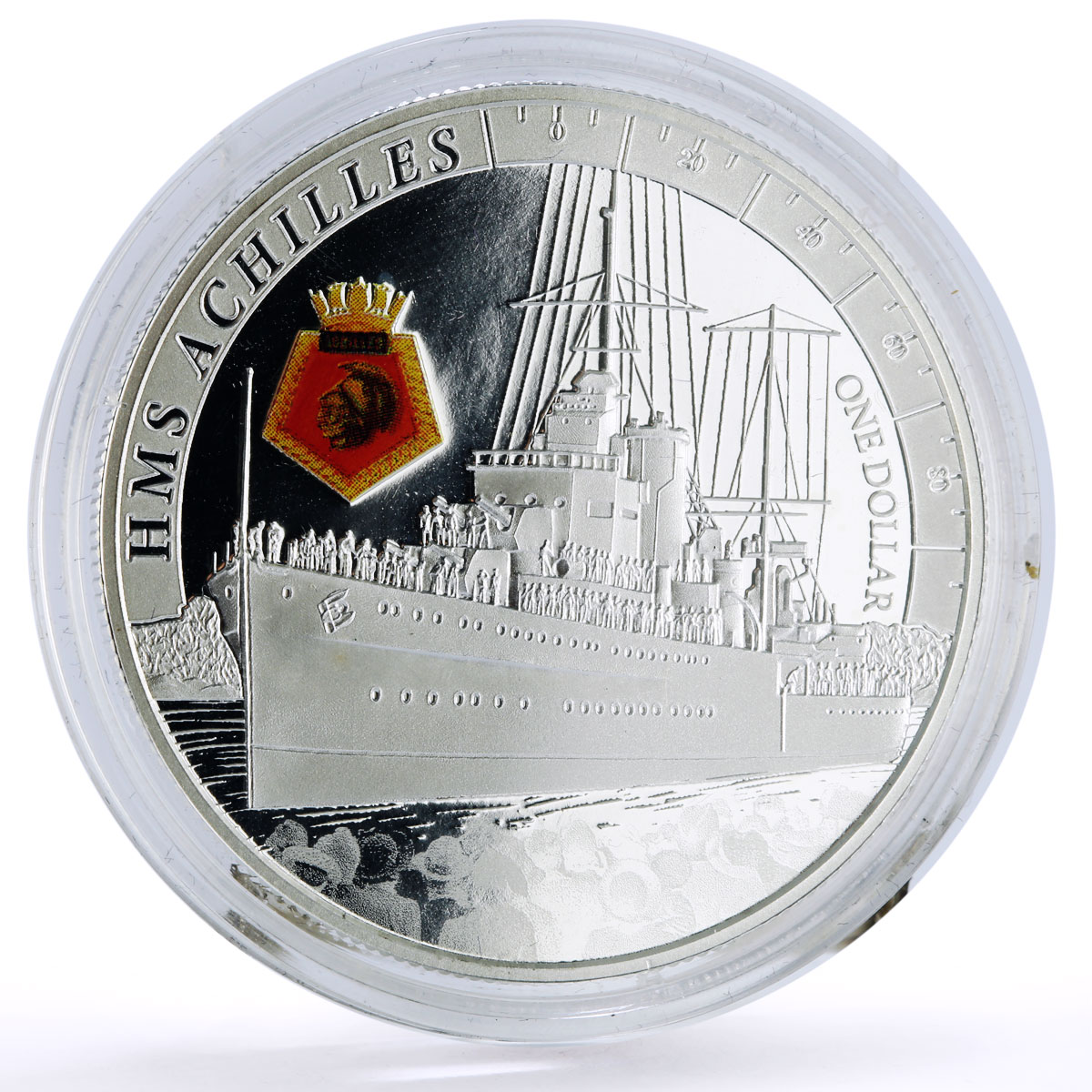 New Zealand 1 dollar Battleships Cruisers HMS Achilles proof silver coin 2014