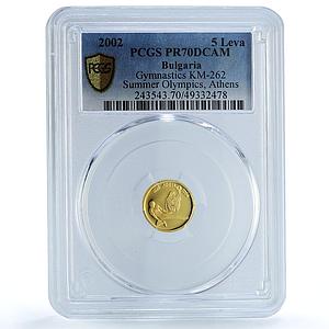 Bulgaria 5 leva Athens Olympic Games Gymnastics PR70 PCGS gold coin 2002