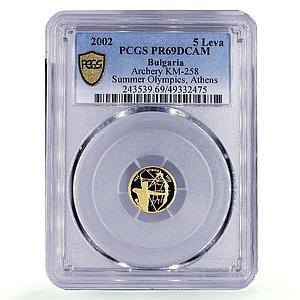 Bulgaria 5 leva Athens Olympic Games Archery PR69 PCGS gold coin 2002