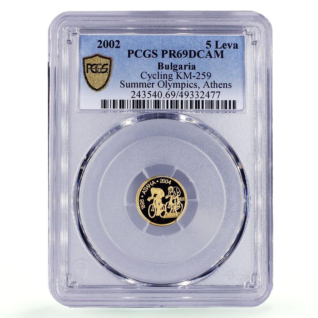 Bulgaria 5 leva Athens Olympic Games Cycling PR69 PCGS gold coin 2002