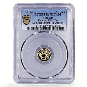 Bulgaria 5 leva Athens Olympic Games Fencing PR69 PCGS gold coin 2002