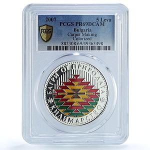 Bulgaria 5 leva Folk Crafts Traditions Carpet Making PR69 PCGS silver coin 2007