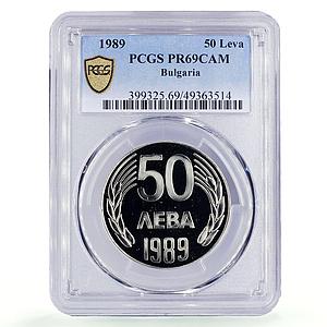 Bulgaria 50 leva Regular Coinage KM-182 PR69 PCGS CuNi coin 1989