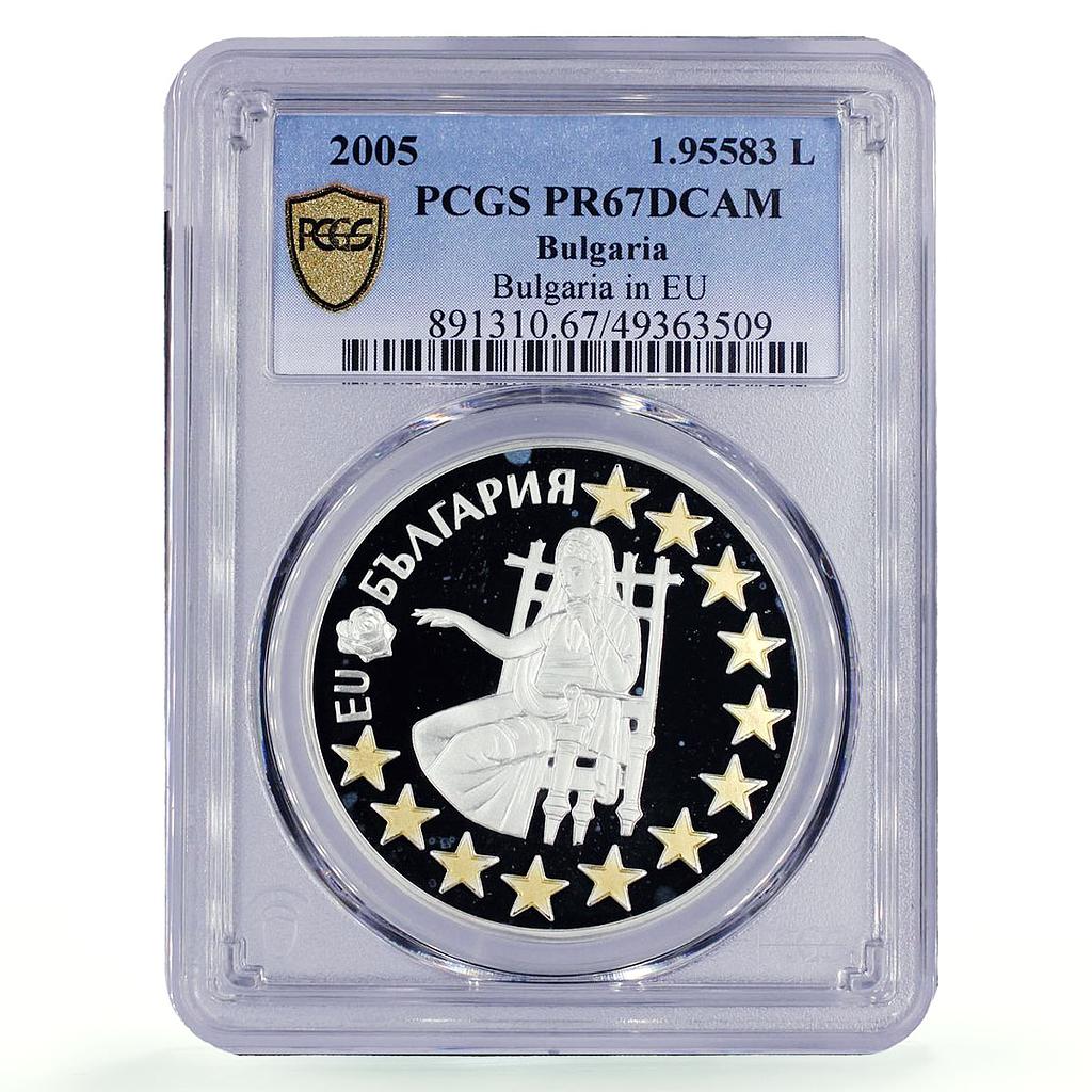 Bulgaria 1,95583 leva European Union Acceptance EU PR67 PCGS silver coin 2005