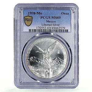 Mexico 1 onza Libertad Angel of Independence MS69 PCGS silver coin 1998