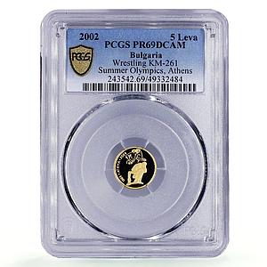 Bulgaria 5 leva Athens Olympic Games Wrestling PR69 PCGS gold coin 2002