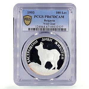 Bulgaria 100 leva Conservation Wildlife Goat Fauna PR67 PCGS silver coin 1993