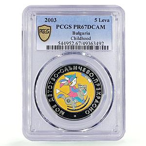 Bulgaria 5 leva Childhood Child Rocking Horse PR67 PCGS CuNi coin 2003