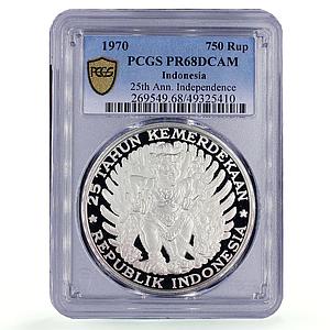 Indonesia 750 rupiah Independence Garuda Bird KM-26 PR68 PCGS silver coin 1970