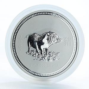 Australia 8 dollars Year of the Pig Lunar Series I 5 Oz silver coin 2007