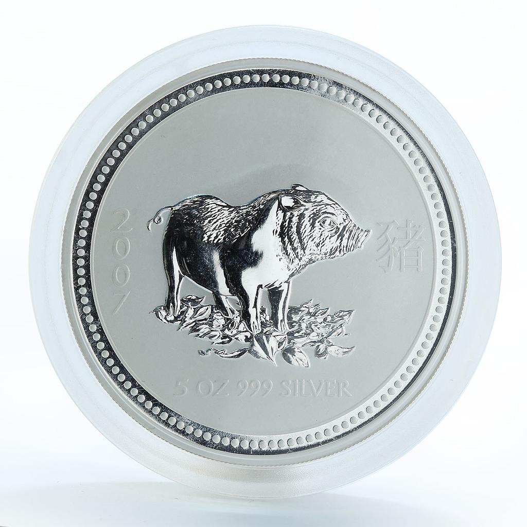 Australia 8 dollars Year of the Pig Lunar Series I 5 Oz silver coin 2007