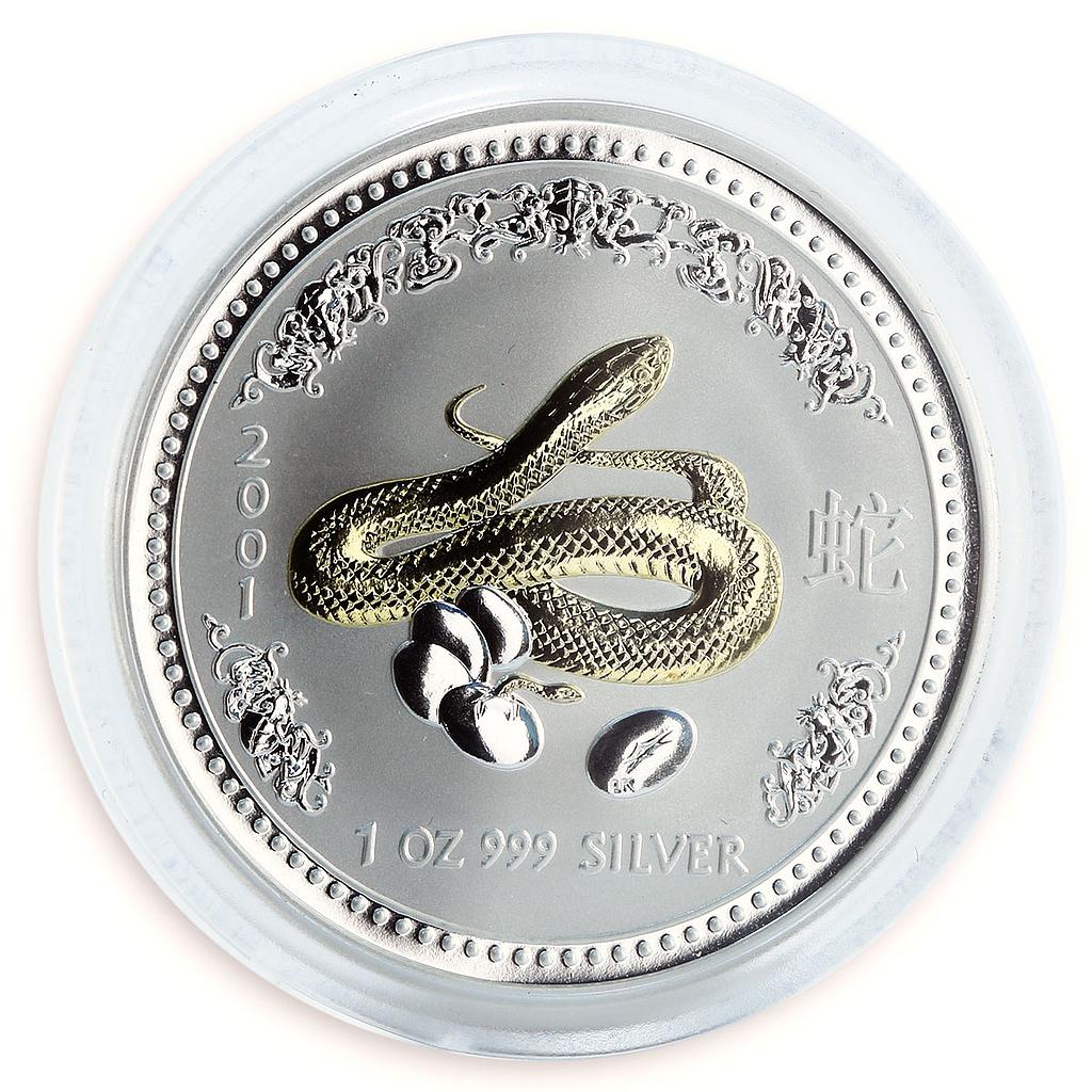 Australia 1 dollar Lunar Calendar I Year of the Snake gilded silver coin 2001