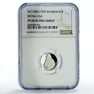 Sharjah Emirate 1 riyal Da Vinci Mona Lisa Art KM-2 PF68 NGC silver coin 1970