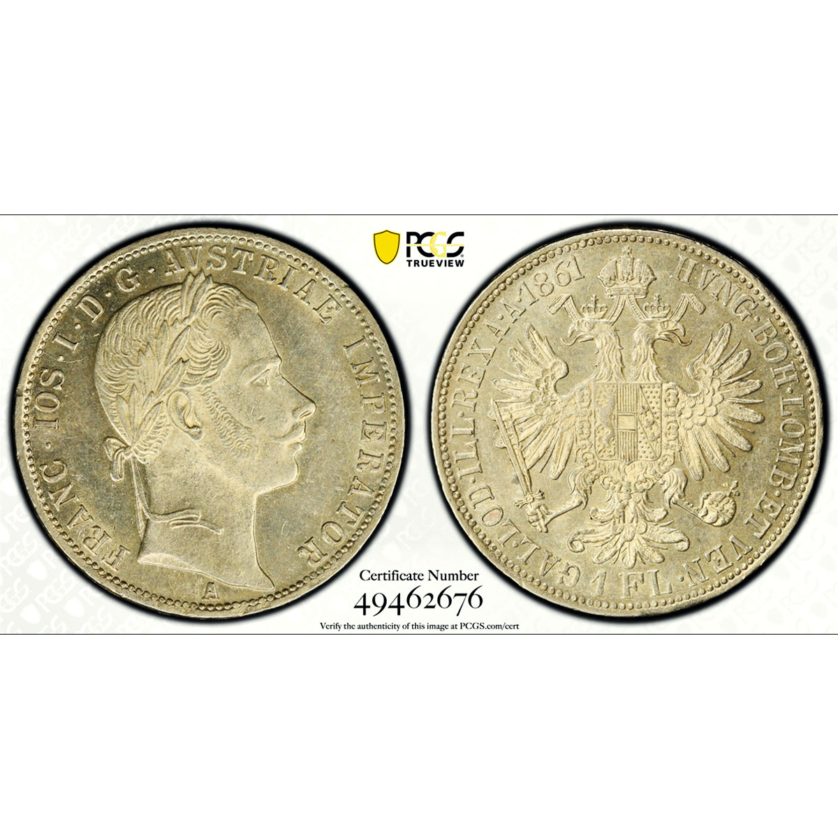 Austria 1 florin Franz Joseph I Coinage KM-2219 MS62 PCGS silver coin 1861 A