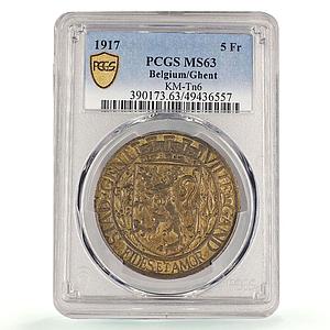 Belgium Ghent 5 franken German Occupation Coinage KM-Tn6 MS63 PCGS coin 1917