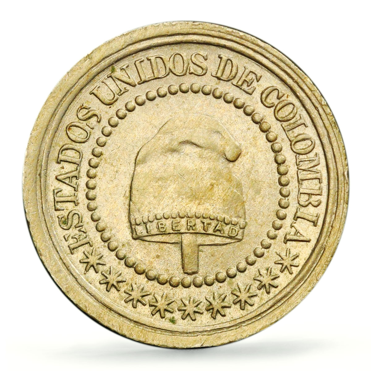 Colombia 1 1/4 centavo Libertad Liberty Cap Hat KM-173 MS64 PCGS CuNi coin 1874