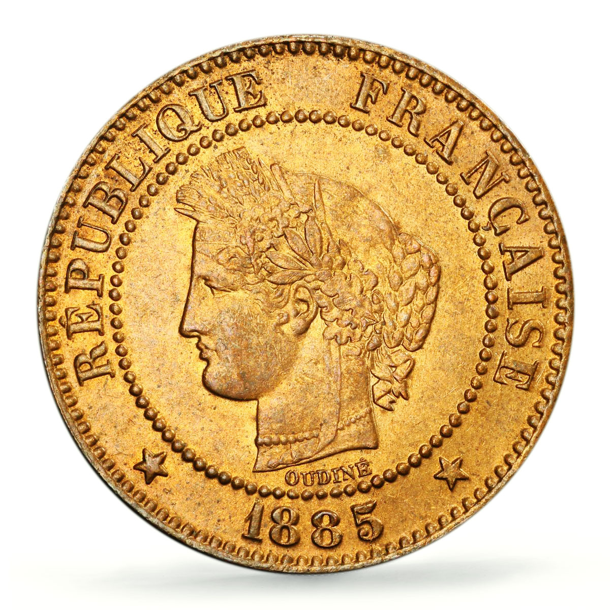 France 2 centimes Republic Coinage Laureate Head KM-827 MS64 PCGS coin 1885