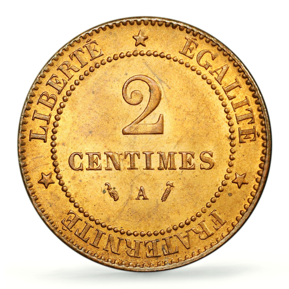 France 2 centimes Republic Coinage Laureate Head KM-827 MS64 PCGS coin 1885