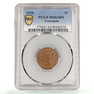 Guatemala 1 centavo Regular Coinage KM-247 MS63 PCGS bronze coin 1929