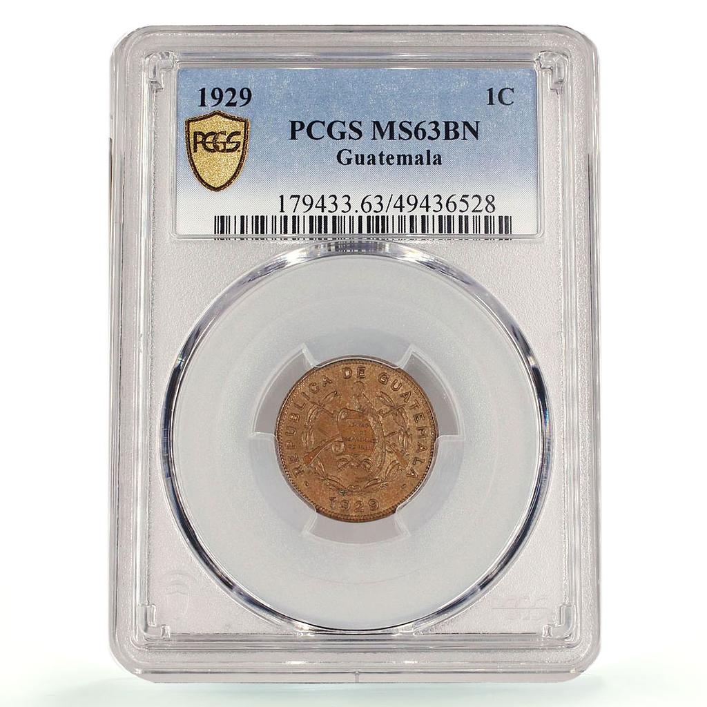 Guatemala 1 centavo Regular Coinage KM-247 MS63 PCGS bronze coin 1929