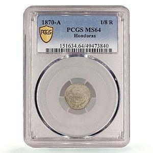 Honduras 1/8 real Regular Coinage Mountain Scene KM-30 MS64 PCGS CuNi coin 1870