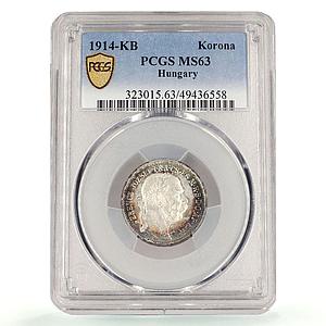 Hungary 1 korona Crown Josef Franz I Coinage KM-492 MS63 PCGS silver coin 1914