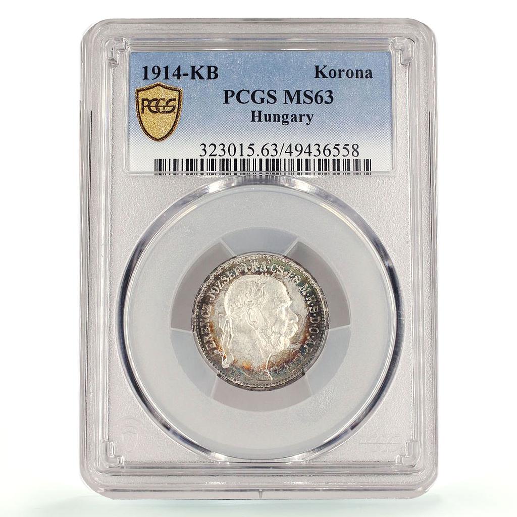 Hungary 1 korona Crown Josef Franz I Coinage KM-492 MS63 PCGS silver coin 1914