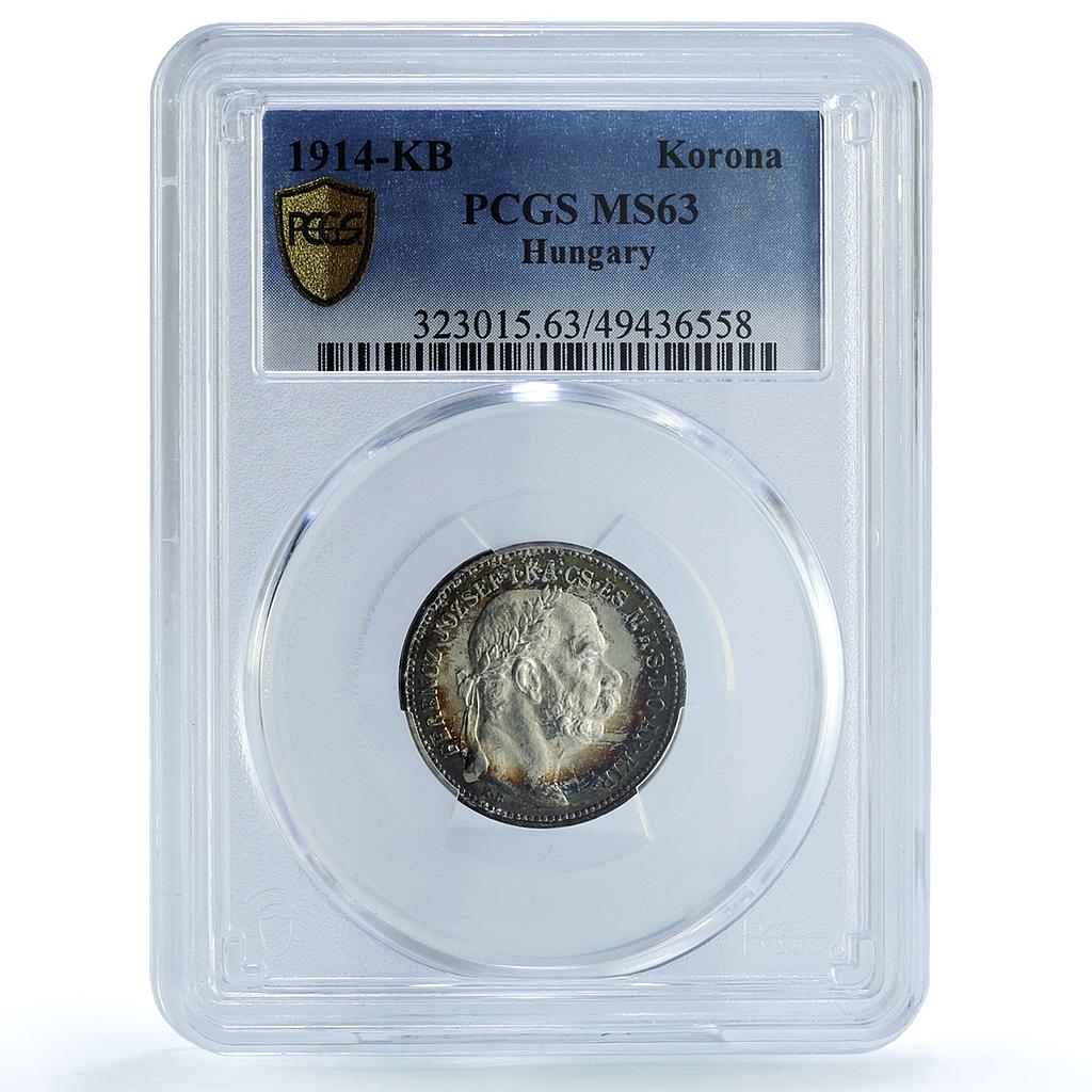 Hungary 1 korona Crown Josef Franz I Coinage KM-492 MS63 PCGS silver coin 1914 Hungary 1 korona Crown Josef Franz I Coinage KM-492 MS63 PCGS silver coin 1914
