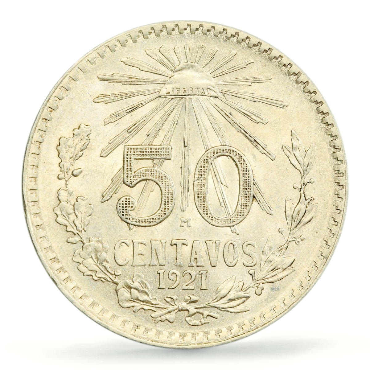 Mexico 50 centavos Independence Libertad Cap KM-447 MS63 PCGS silver coin 1921