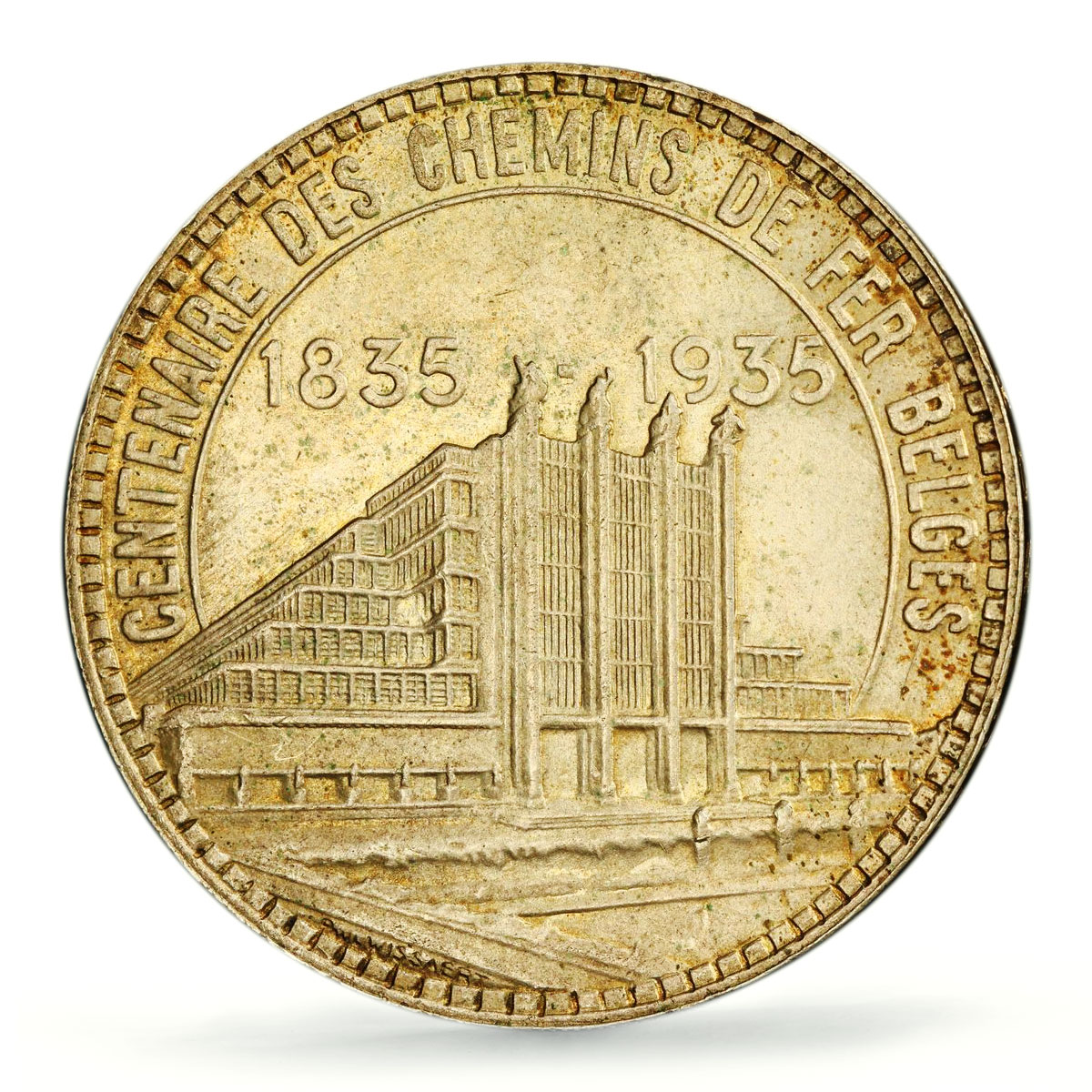 Belgium 50 francs Brussels Expo Railways KM-106.1 MS66 PCGS silver coin 1935