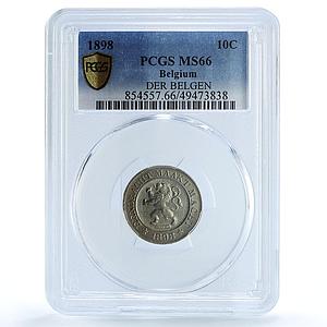 Belgium 10 centimes Leopold II Coinage Lion Arms KM-42 MS66 PCGS CuNi coin 1898