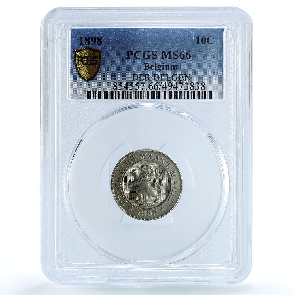 Belgium 10 centimes Leopold II Coinage Lion Arms KM-42 MS66 PCGS CuNi coin 1898 Belgium 10 centimes Leopold II Coinage Lion Arms KM-42 MS66 PCGS CuNi coin 1898