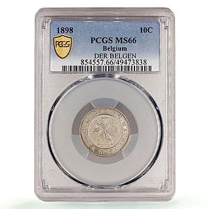 Belgium 10 centimes Leopold II Coinage Lion Arms KM-42 MS66 PCGS CuNi coin 1898