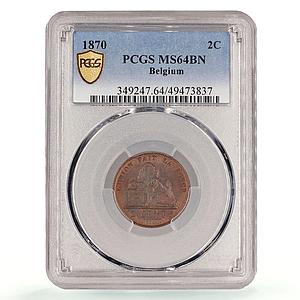 Belgium 2 cents Leopold II Coinage Lion Arms French Legend MS64 PCGS coin 1870