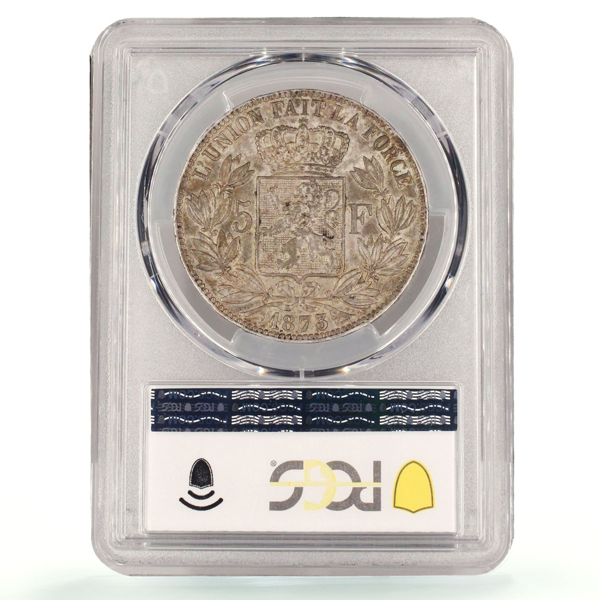 Belgium 5 francs Leopold II Coinage Position A KM-24 AU58 PCGS silver coin 1873