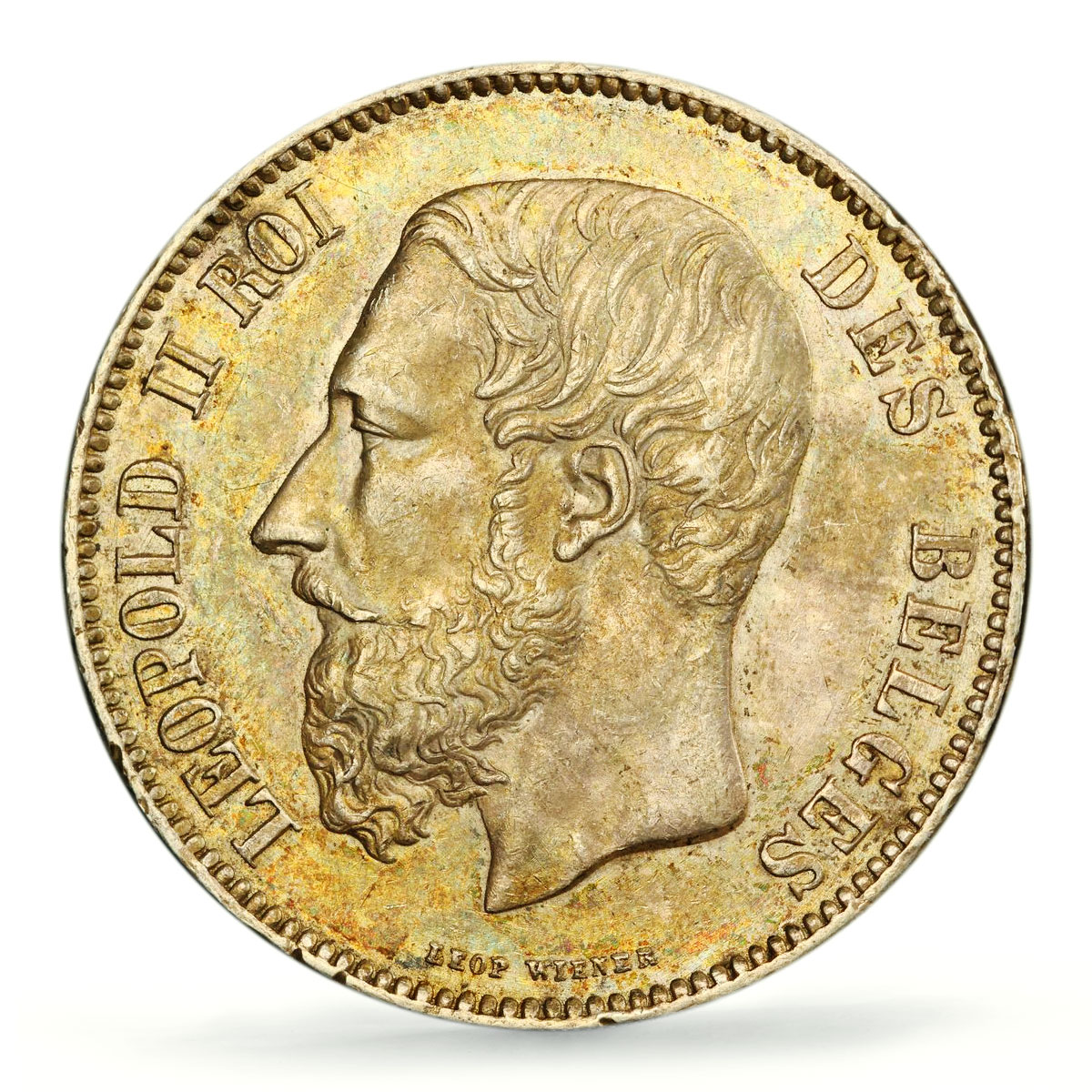 Belgium 5 francs Leopold II Coinage Position A KM-24 AU58 PCGS silver coin 1873