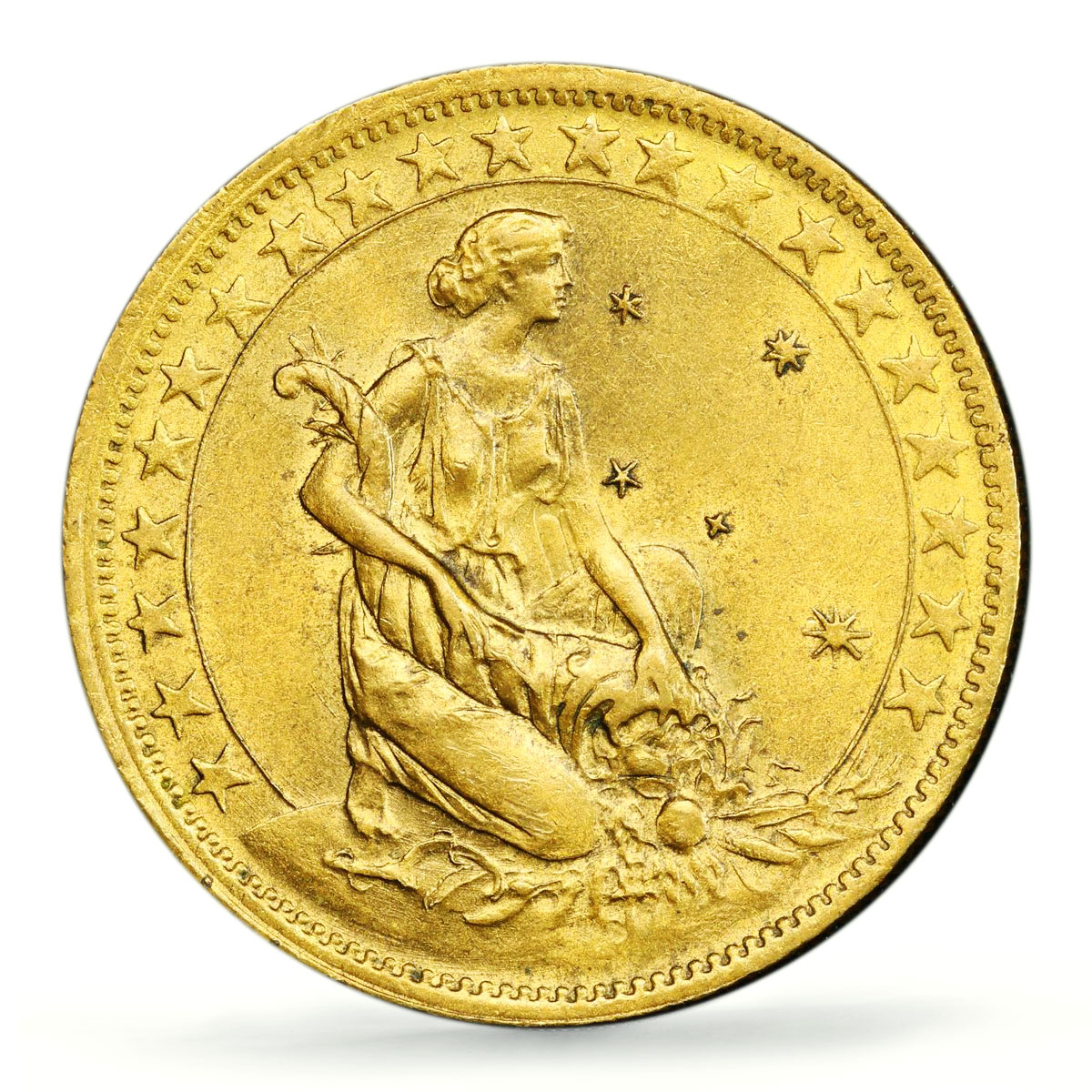 Brazil 1000 reis Regular Coinage Liberty KM-525 MS63 PCGS AlBronze coin 1927