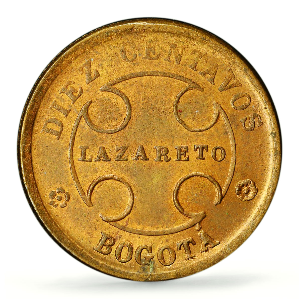 Colombia 10 centavo Leprosarium Coinage Lazareto KM-L3 MS63 PCGS brass coin 1901