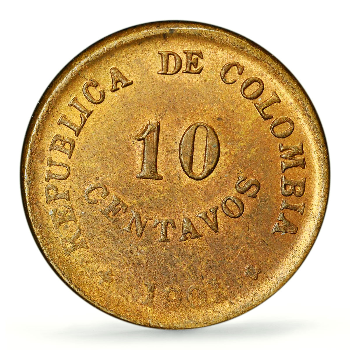 Colombia 10 centavo Leprosarium Coinage Lazareto KM-L3 MS63 PCGS brass coin 1901