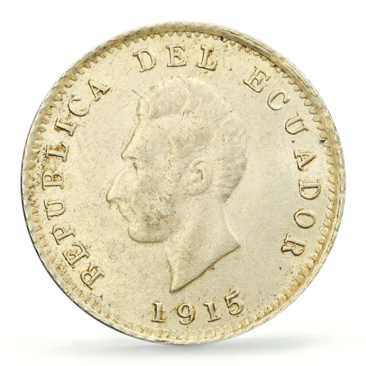 Ecuador 1/2 decimo Regular Coinage Antonio Sucre Birm MS62 PCGS silver coin 1915