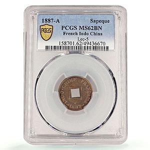France French Indochina sapeque Regular Coinage KM-6 MS62 PCGS bronze coin 1887