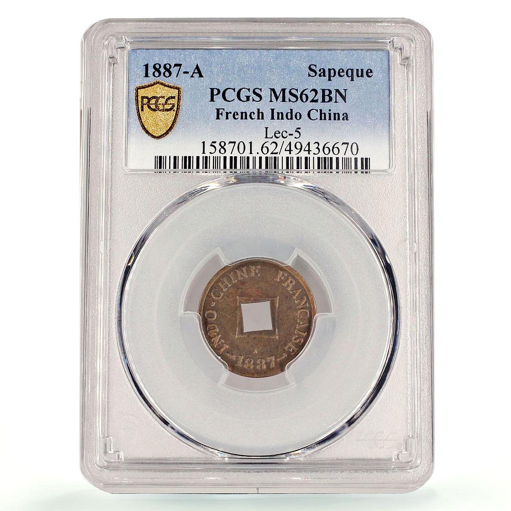France French Indochina sapeque Regular Coinage KM-6 MS62 PCGS bronze coin 1887