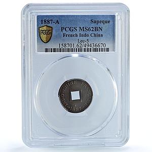 France French Indochina sapeque Regular Coinage KM-6 MS62 PCGS bronze coin 1887
