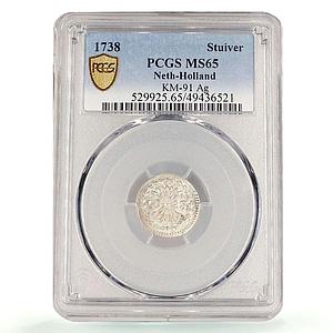 Netherlands Holland 1 stuiver Bezemstuiver KM-91 MS65 PCGS silver coin 1738