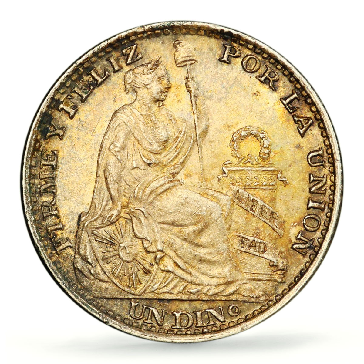 Peru 1 dinero Regular Coinage Seated Liberty KM-204.2 MS63 PCGS silver coin 1898