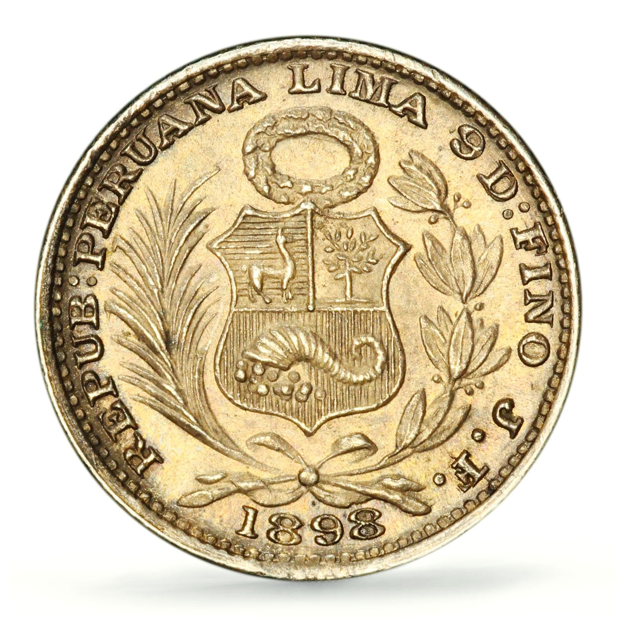 Peru 1 dinero Regular Coinage Seated Liberty KM-204.2 MS63 PCGS silver coin 1898