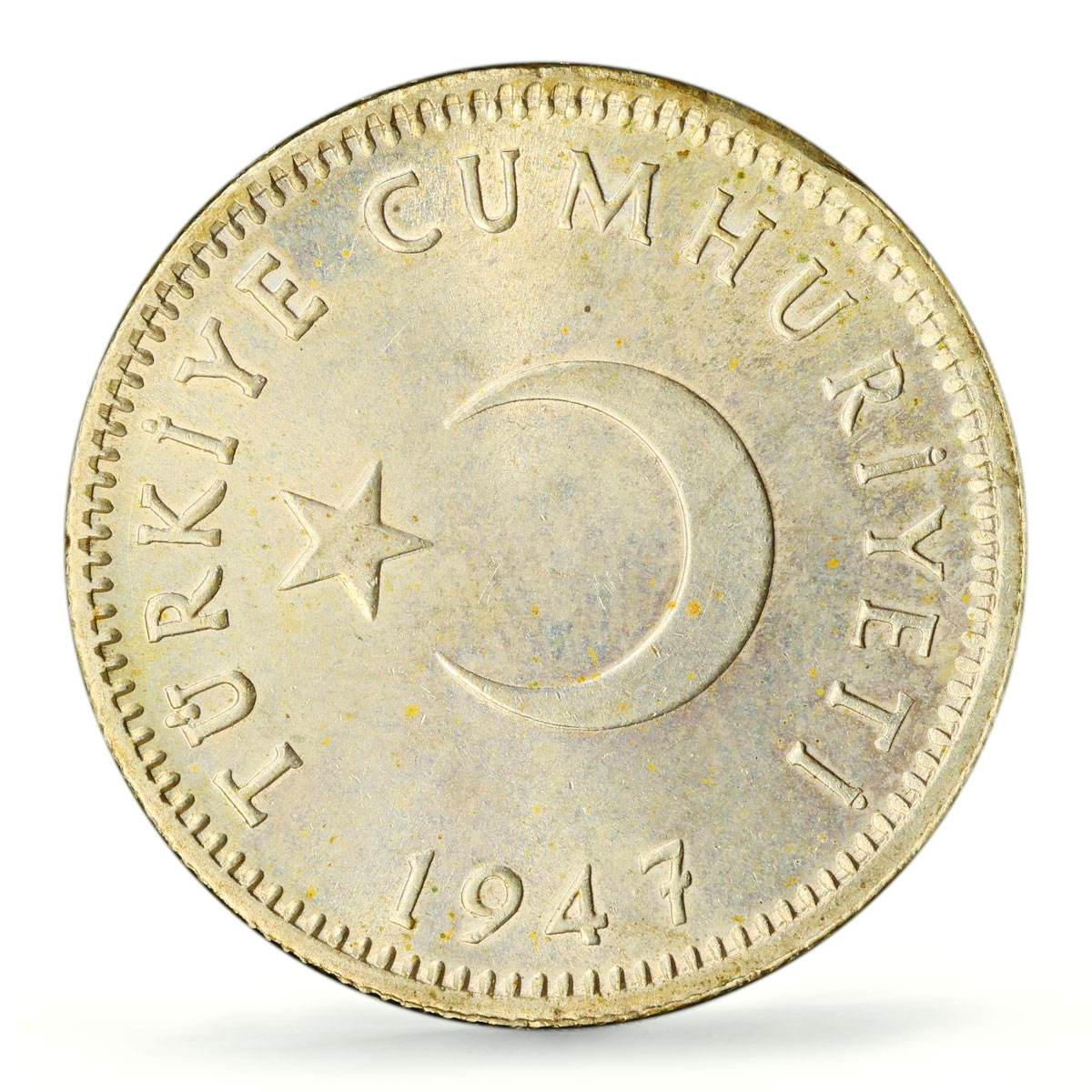 Turkiye 1 lira Republic Coinage Crescent Star KM-883 MS64 PCGS silver coin 1947