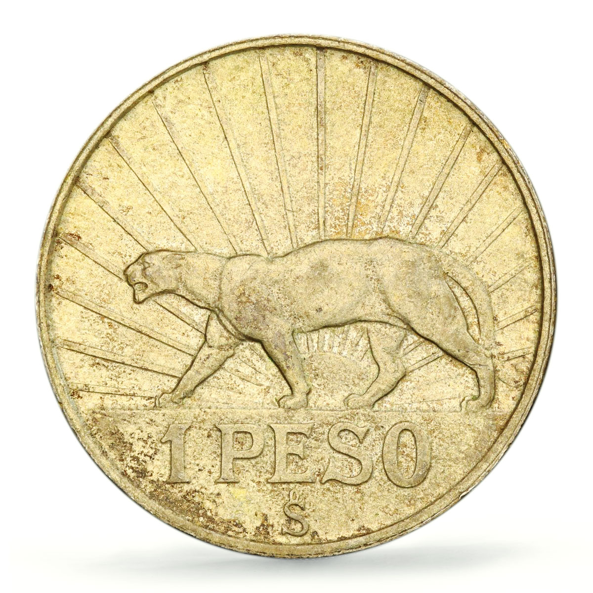 Uruguay 1 peso Oriental Artigas Cougar Puma KM-30 AU58 PCGS silver coin 1942